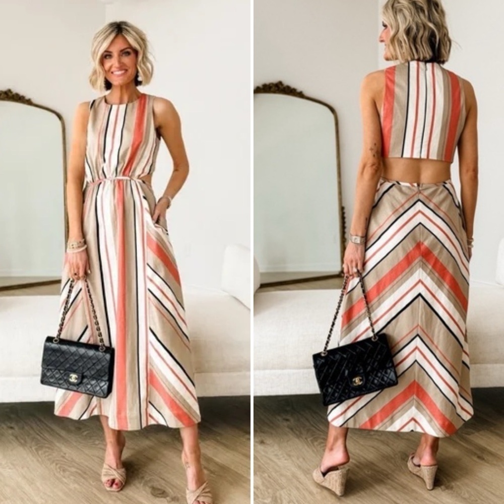 NWT BANANA‎ REPUBLIC FACTORY LINEN BLEND STRIPED DRESS SIZE 4P